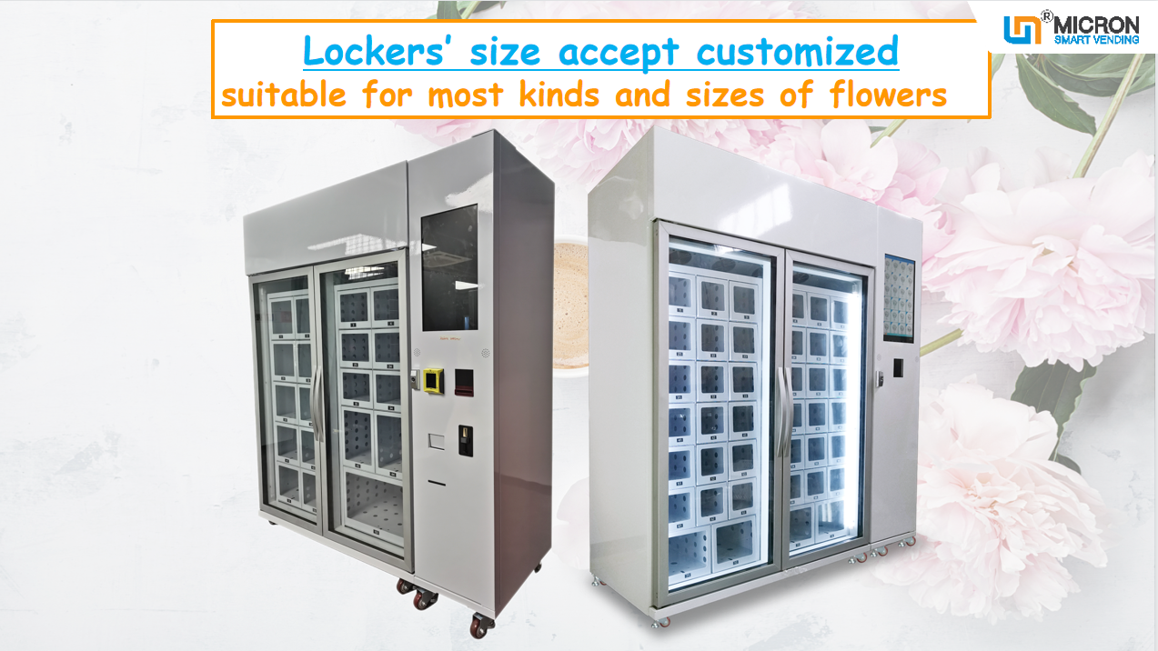 Flowers vending machine with lockers cooling system touch screen