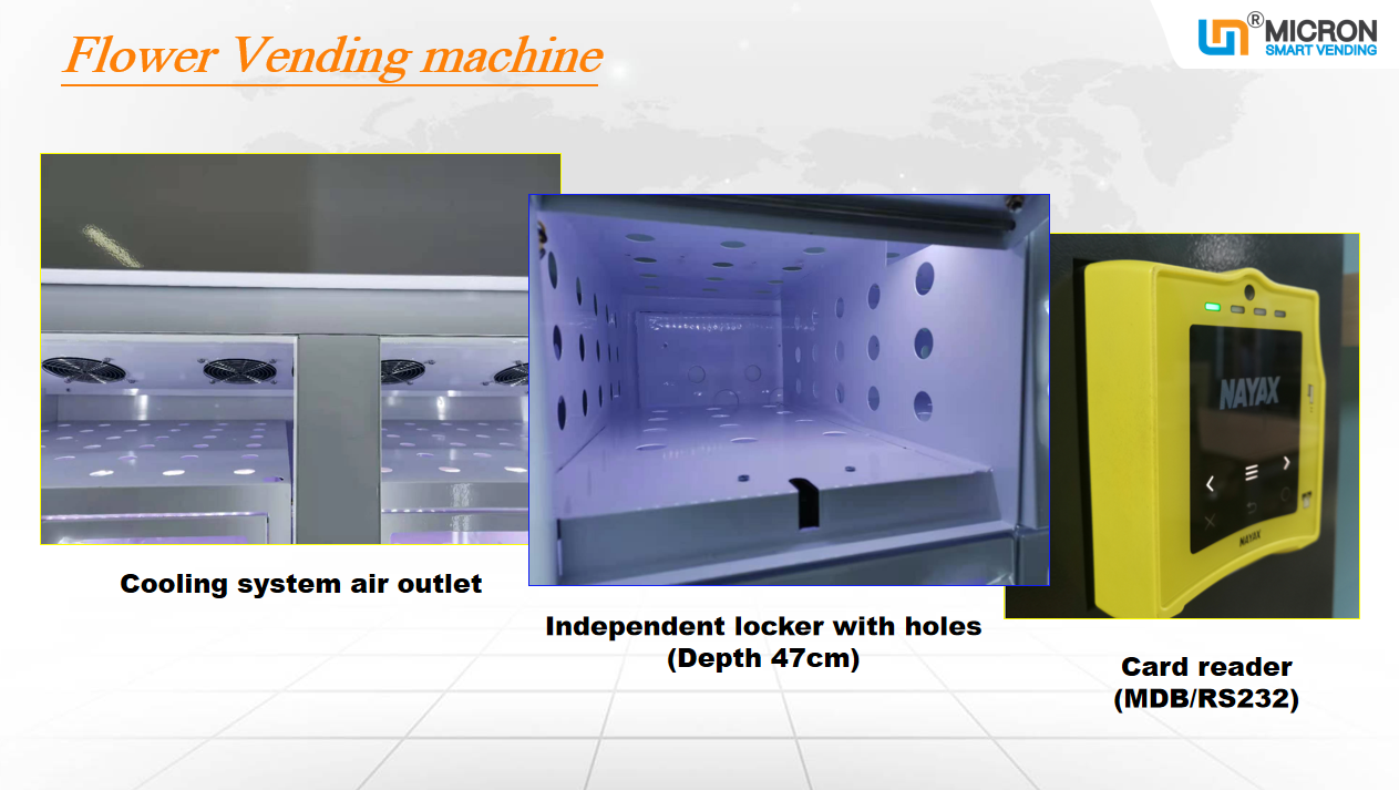 Flowers vending machine with lockers cooling system touch screen