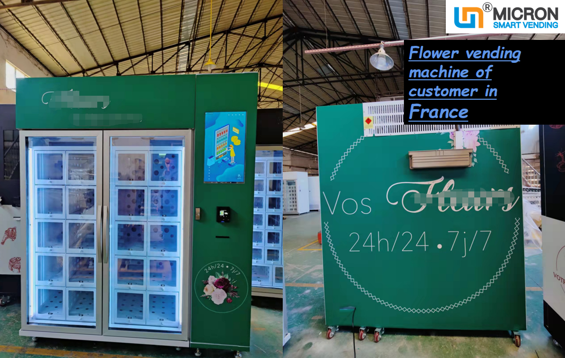 Flowers vending machine with lockers cooling system touch screen