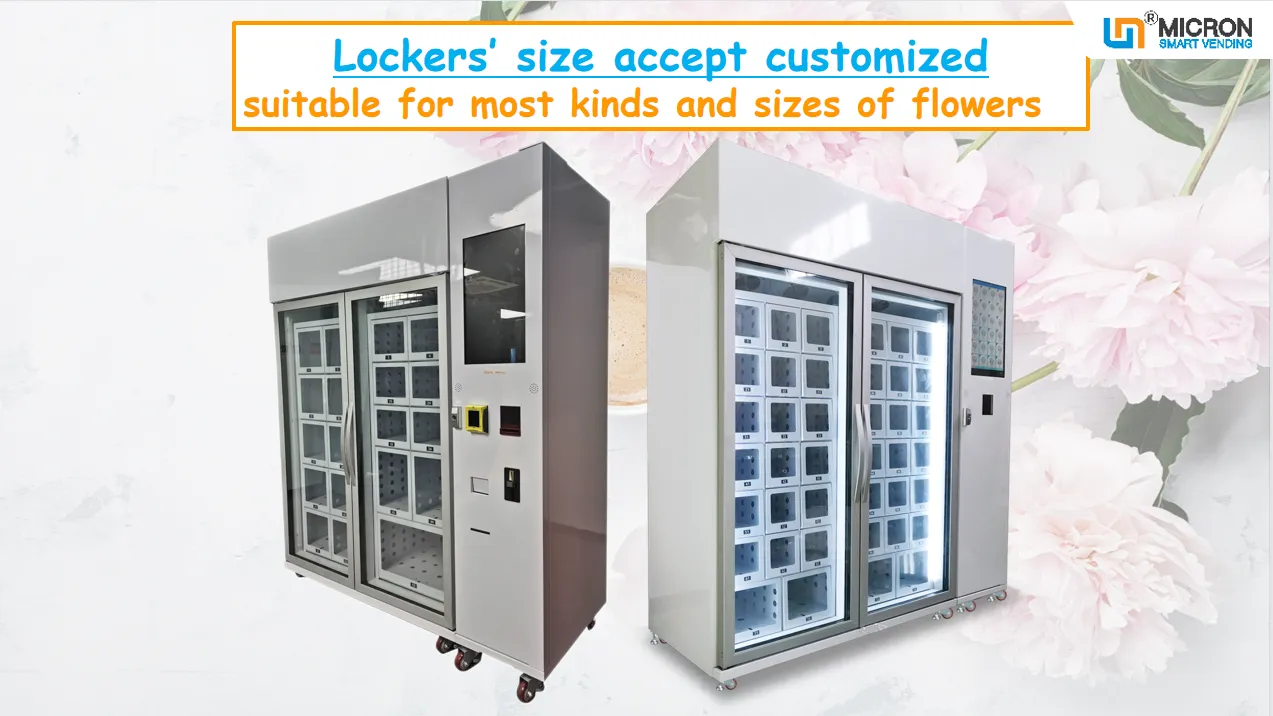Flowers vending machine with lockers cooling system touch screen