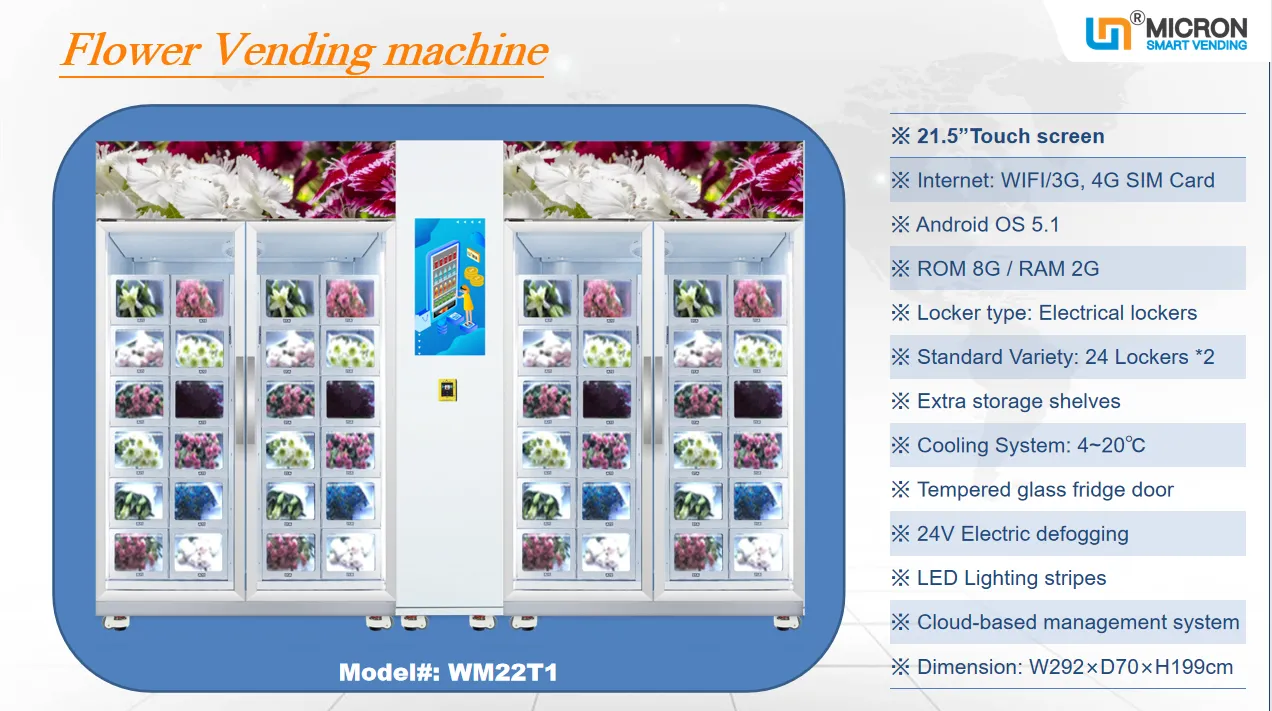 Flowers vending machine with lockers cooling system touch screen