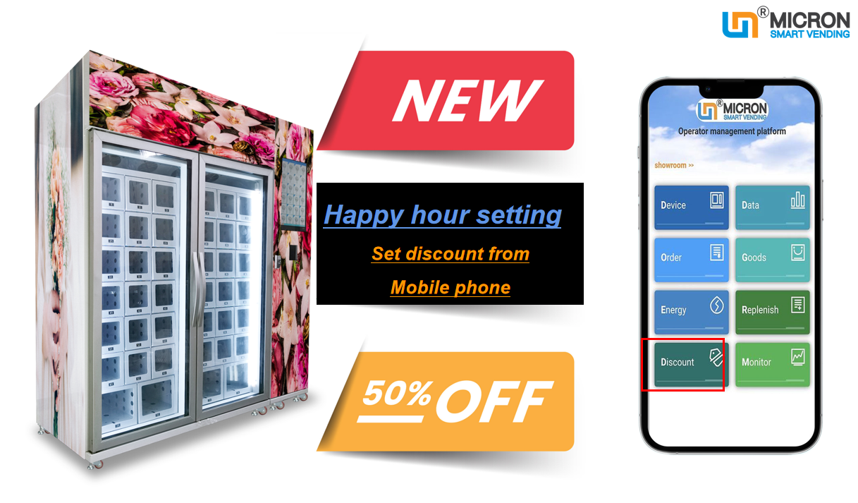 Flowers vending machine with lockers cooling system touch screen