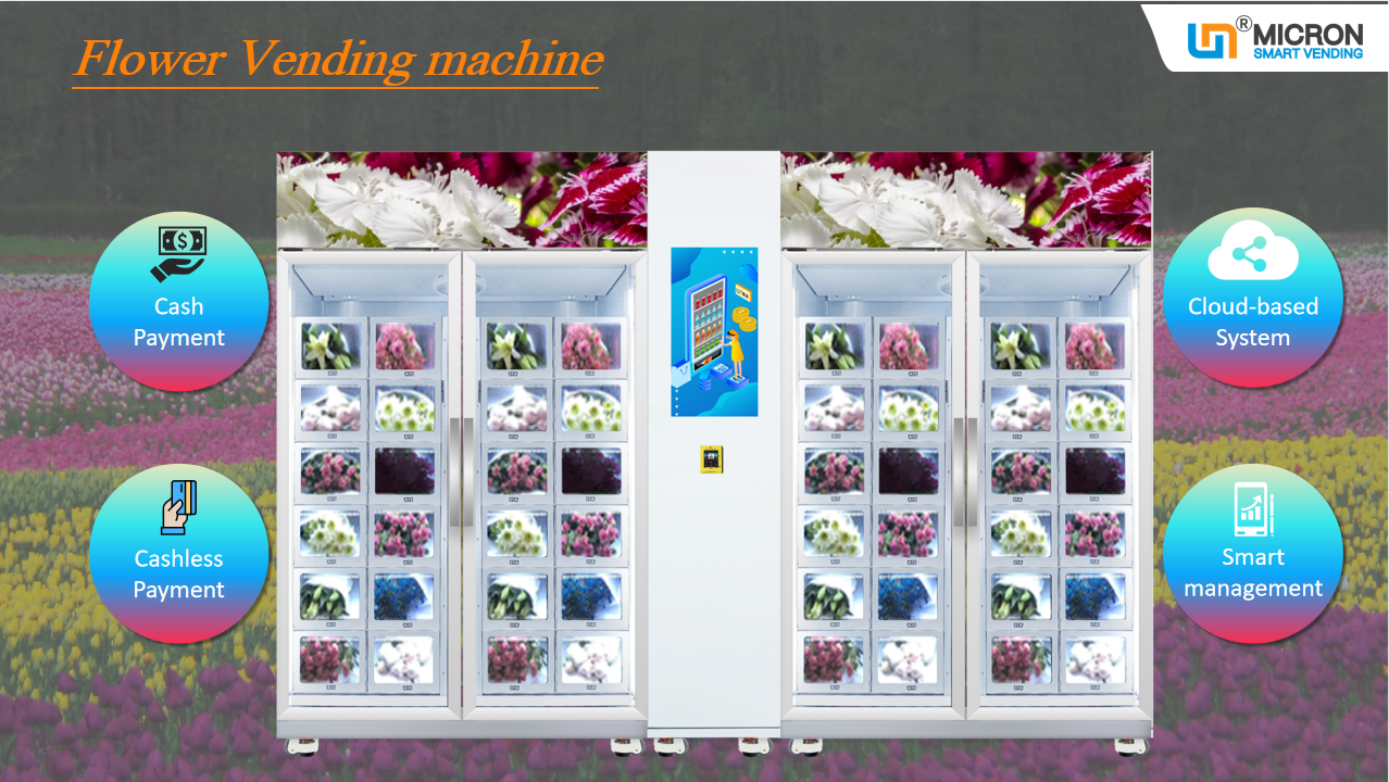 Flowers vending machine with lockers cooling system touch screen