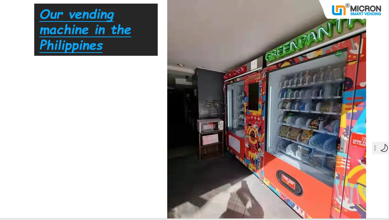 cooked food vending machine with microwave oven elevator