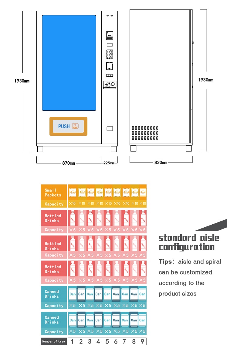 55-inch big touch screen vending machine with telemetry configuration