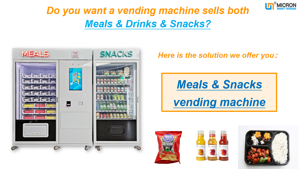 Cooked food meal drink vending machine, food vending machine, vending machine with microwave oven, ready food vending machine