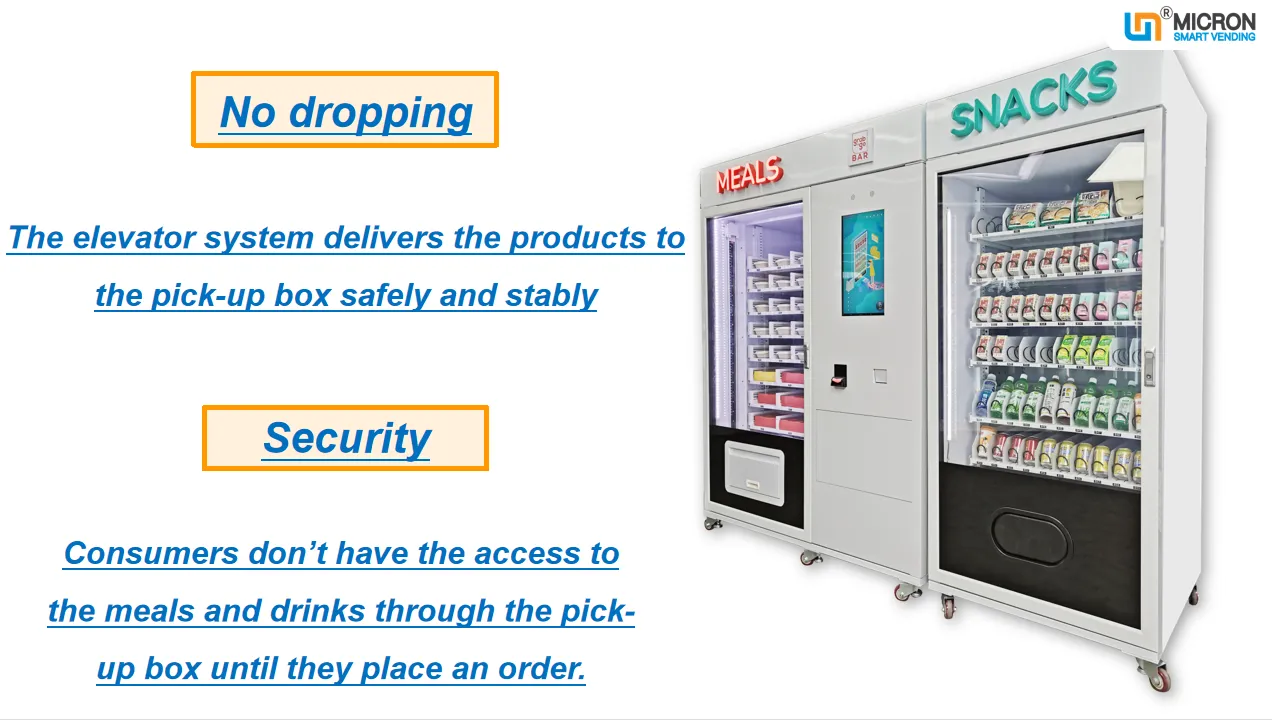 Cooked food meal drink vending machine, food vending machine, vending machine with microwave oven, ready food vending machine