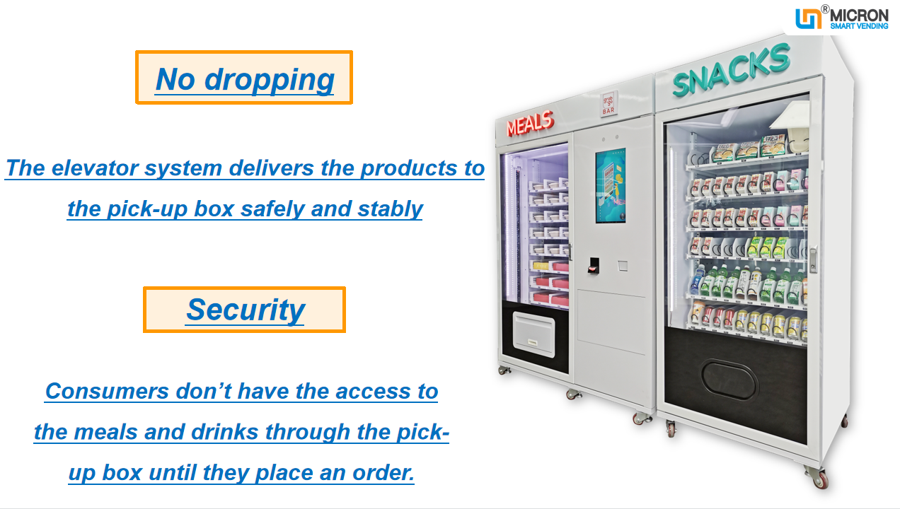 Cooked food meal drink vending machine, food vending machine, vending machine with microwave oven, ready food vending machine