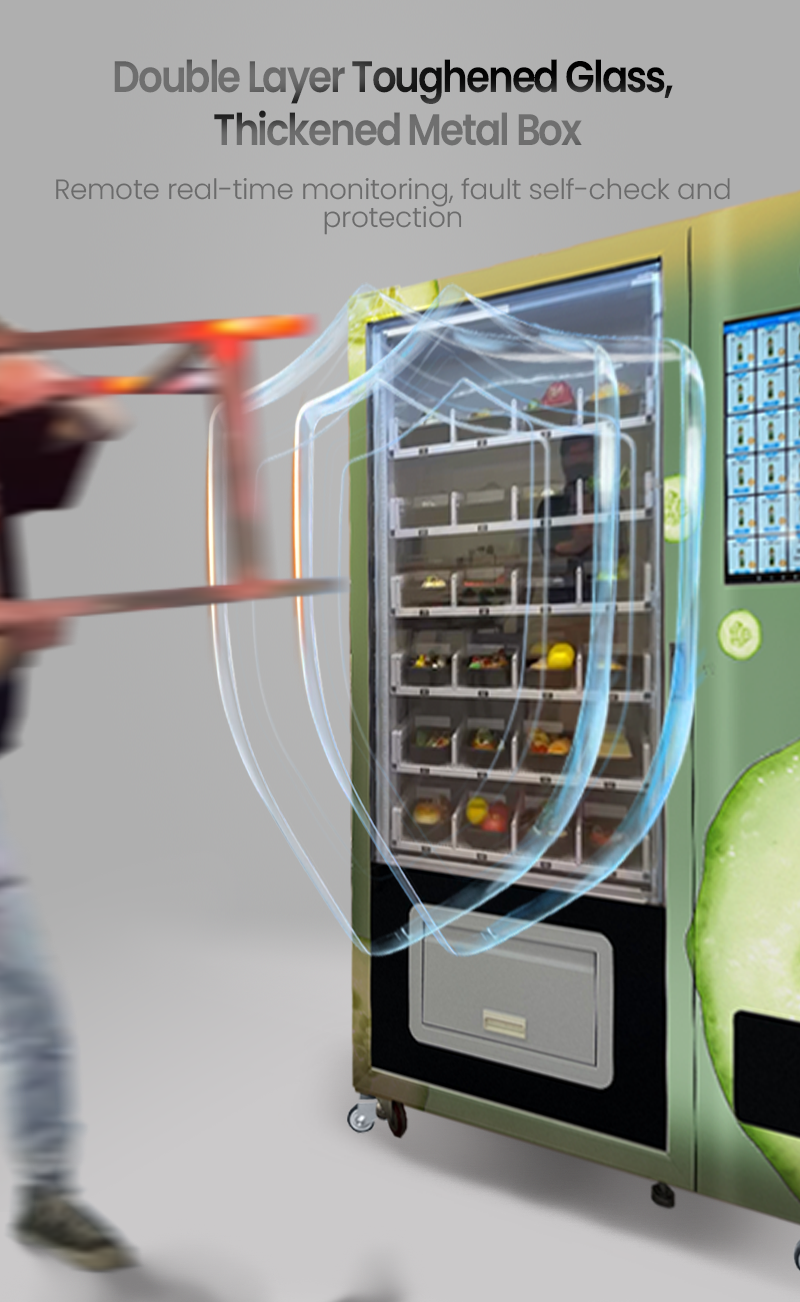 Micron Vegan vending machines have double layer toughened glass, thickened metal box
