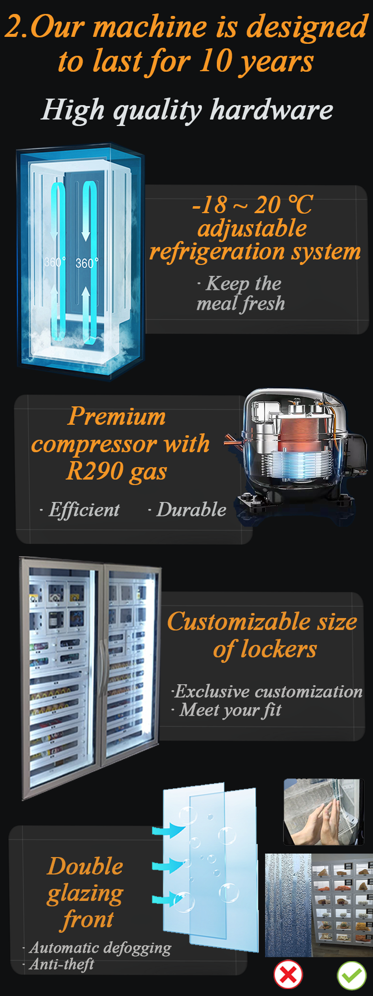 -18℃ Freezing Locker Vending Machine for Prepared Dishes Food high-quality hardware adjustable cooling system customized lockers double glazing front