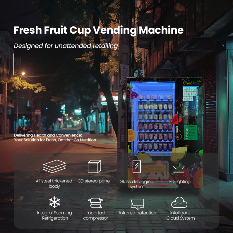 Weimi Fresh Fruit Cup Vending Machines with Touchscreen and Cooling System have 21.5 inch touchscreen designed to provide a healthy, convenient snack option to any location.