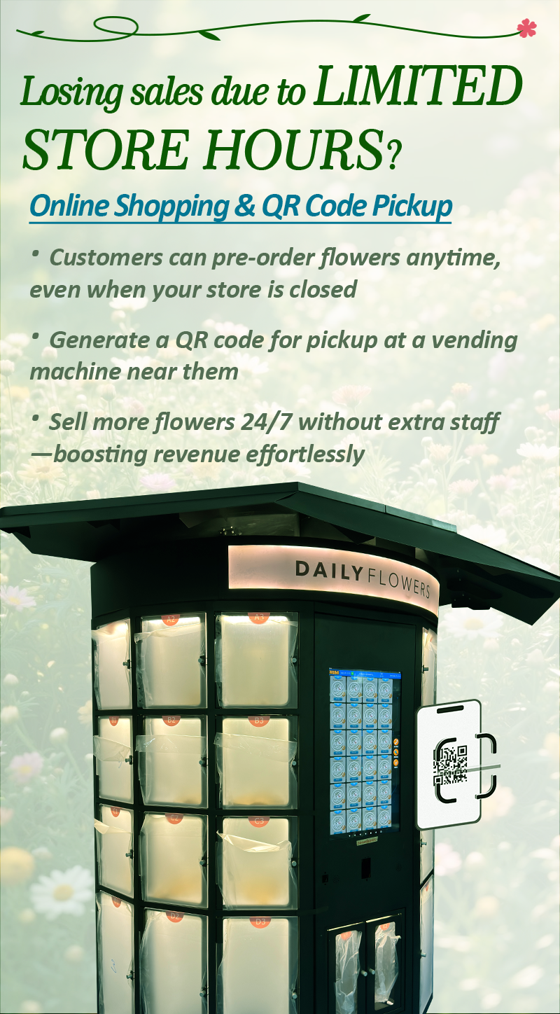 24/7 Automatic Outdoor Fresh Cut Flower Vending Machine online flower store with pickup code