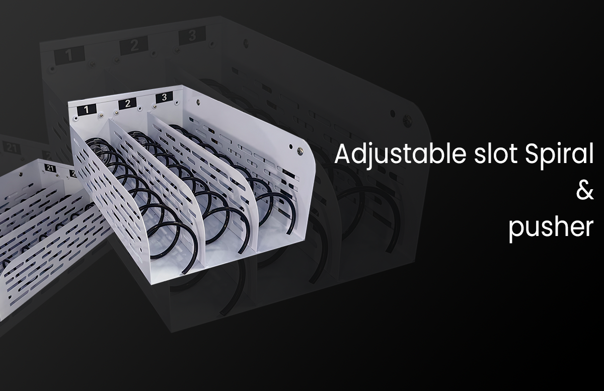 table tennis racket vending machine adjustable slot spiral and pusher