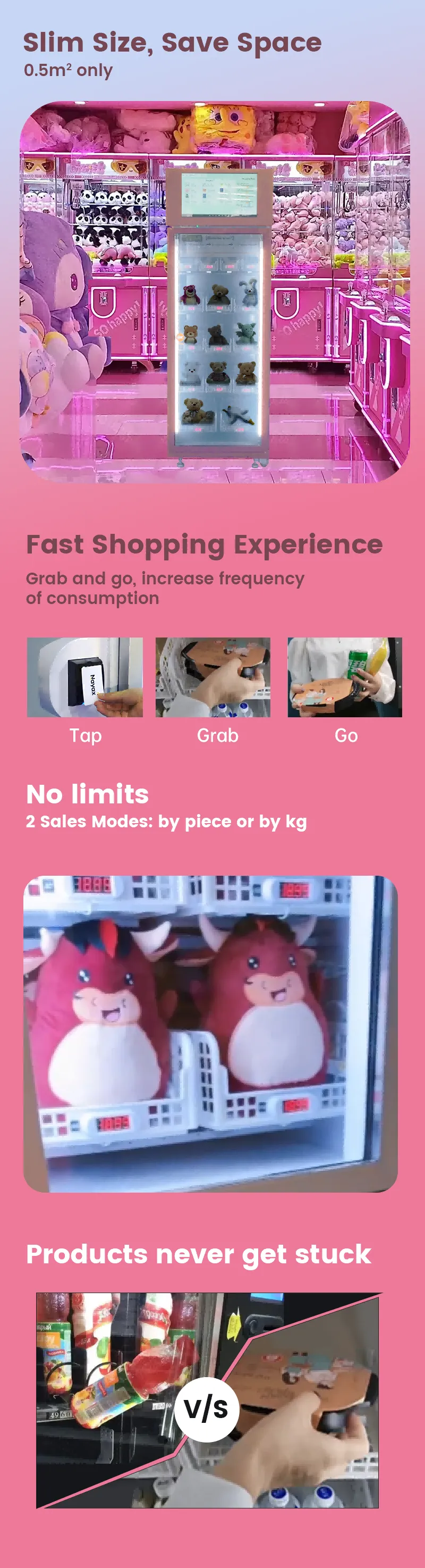 Micron Stuffed Animals Vending Machine for Amusement Game Center slim size small footprint