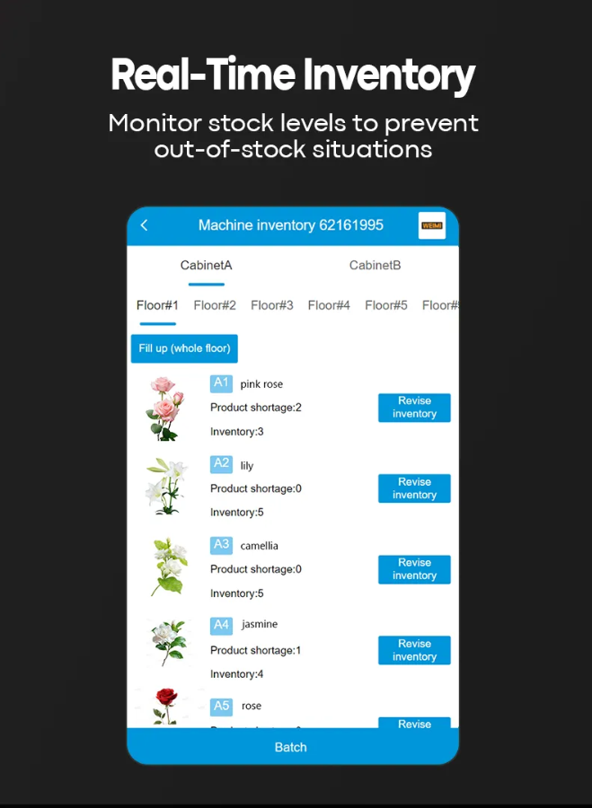 our flower vending machine have real time inventory