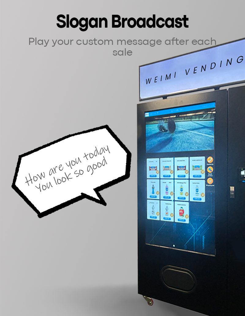 Art supply vending machine can slogan broadcast, play your custom message after each sale