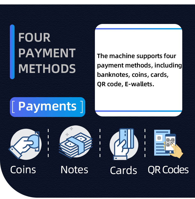 Snacks Drinks Vending Machine four payment methods coins notes cards qr codes