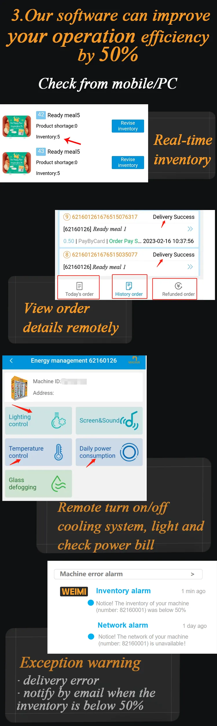 -18℃ Freezing Locker Vending Machine for Prepared Dishes Food easy to manage check from mobile phone exception warning