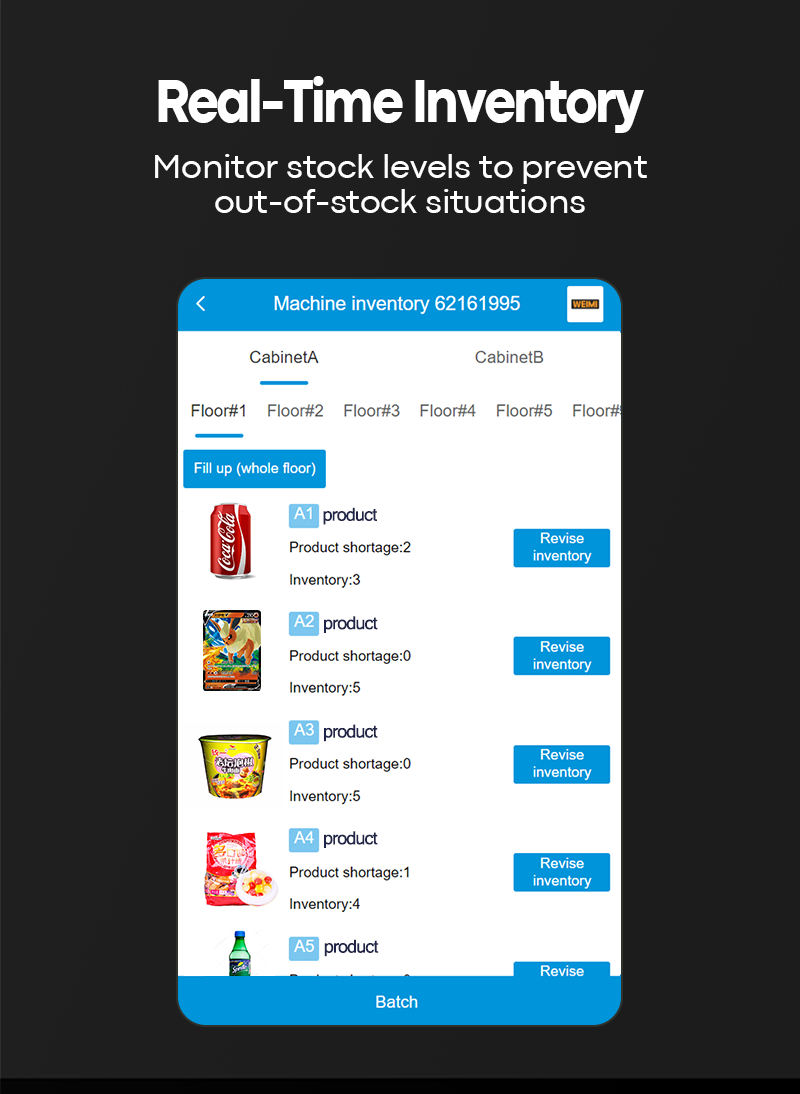 Large touchscreen vending machine real time inventory