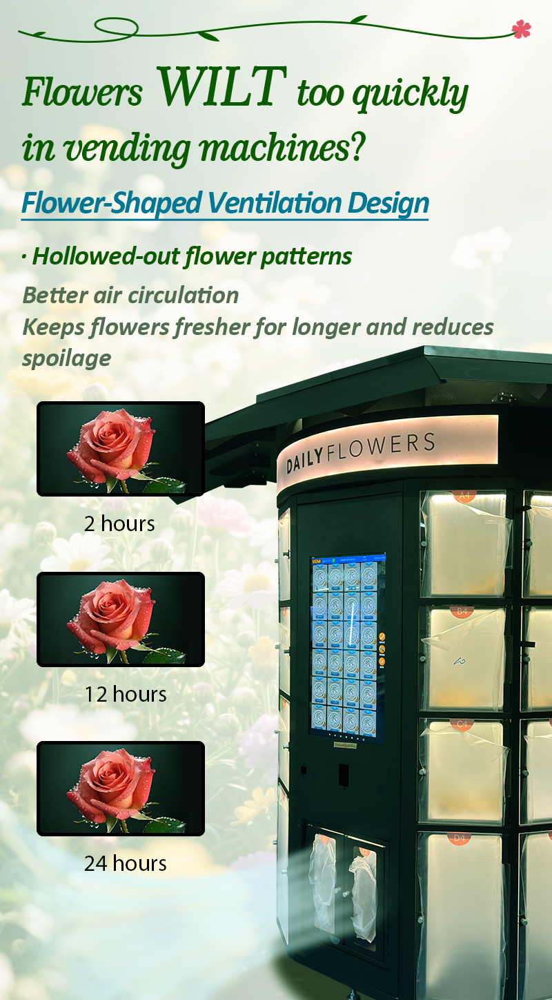 24/7 Automatic Outdoor Fresh Cut Flower Vending Machine With 15℃ Cooling System Air Circulation