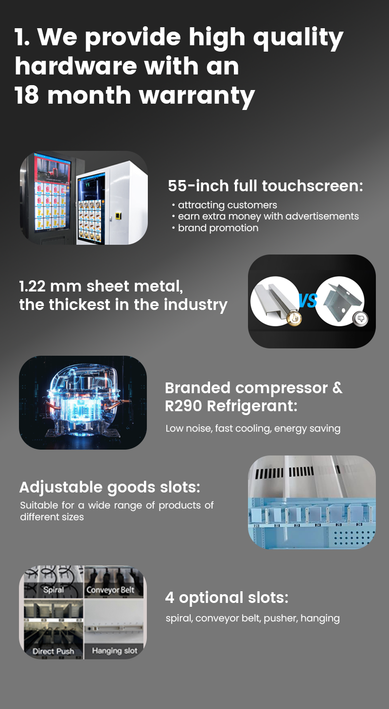 big touchscreen Snacks and Drinks Vending Machine supports more than 14+ language