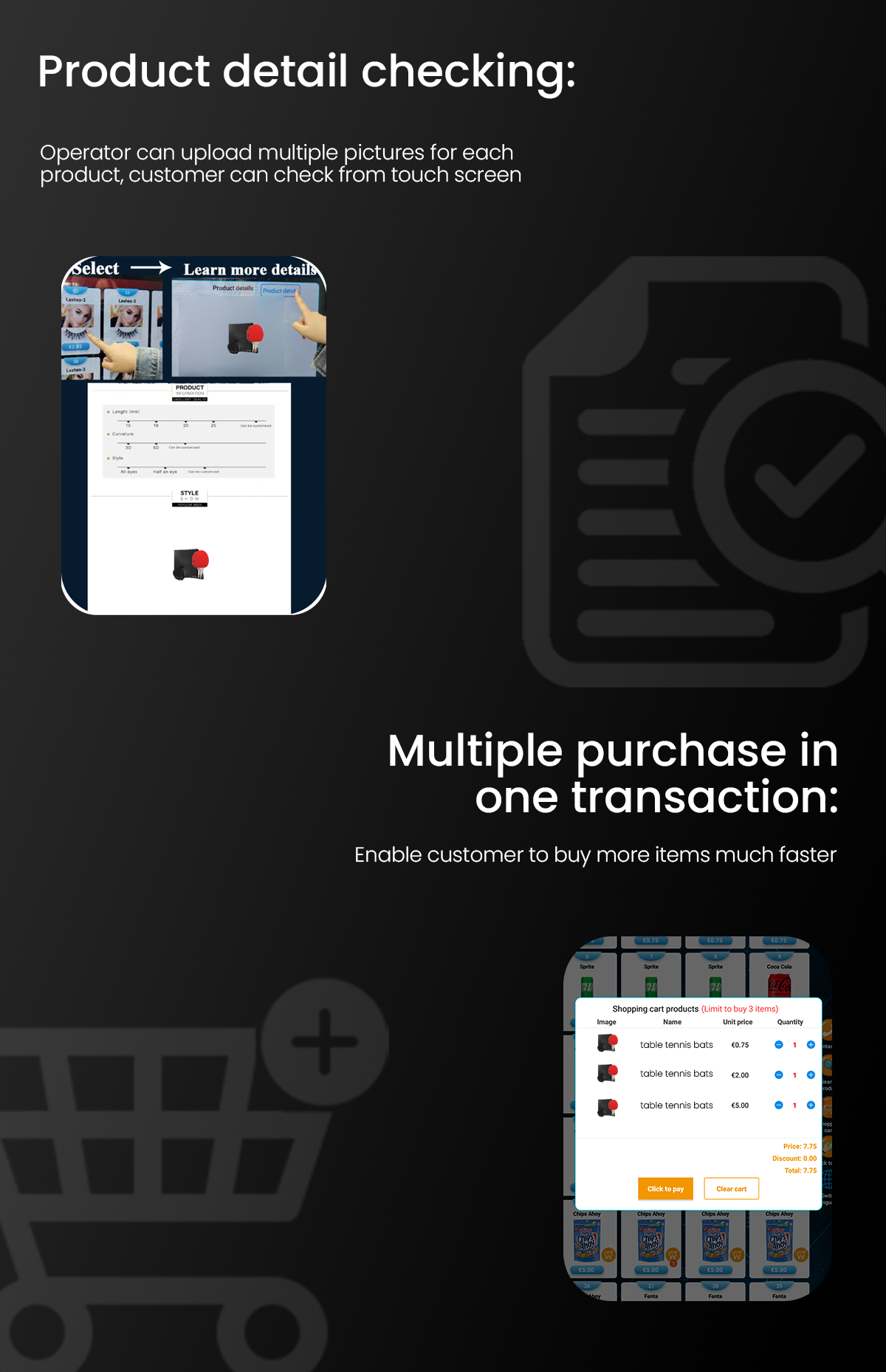 table tennis racket vending machine can product detail checking and multiple purchase in one transaction