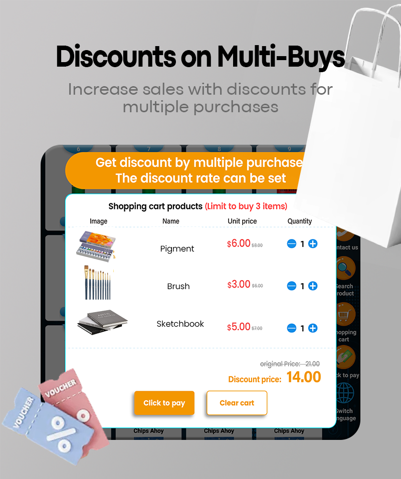 Art supply vending machine have discounts on multi- buys, increase sales with discounts for multiple purchases