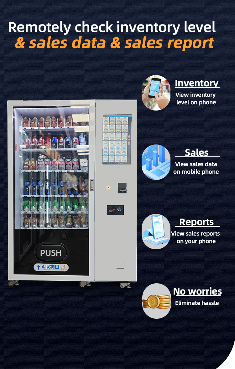 Snacks Drinks Vending Machine remotely check inventory level and sales data sales report