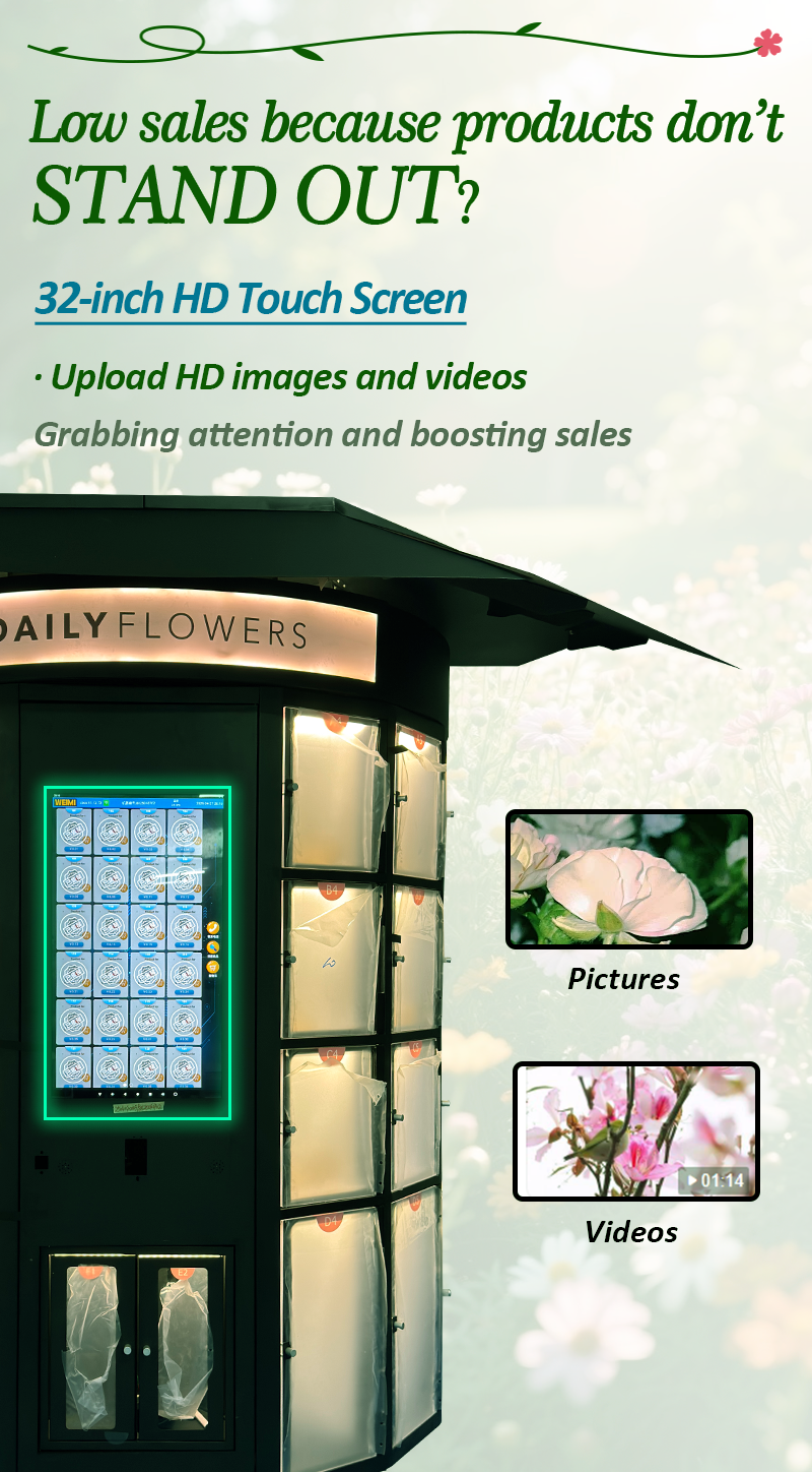 24/7 Automatic Outdoor Fresh Cut Flower Vending Machine With 32-inch HD touch screen