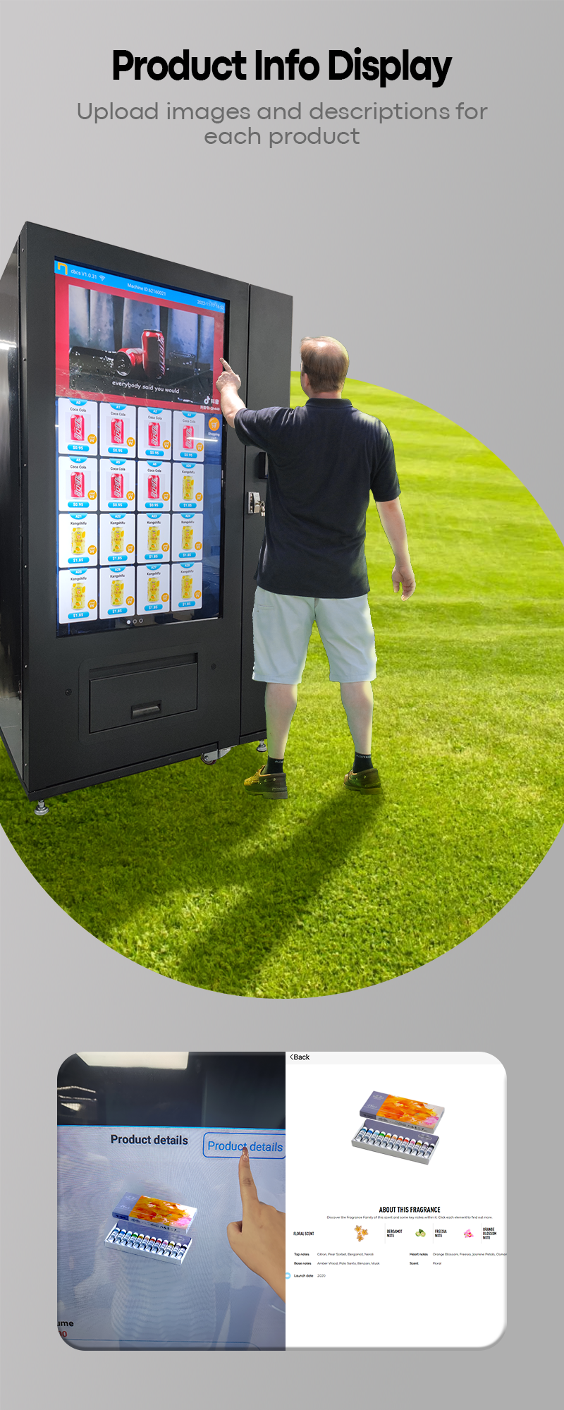 Art supply vending machine can product info display