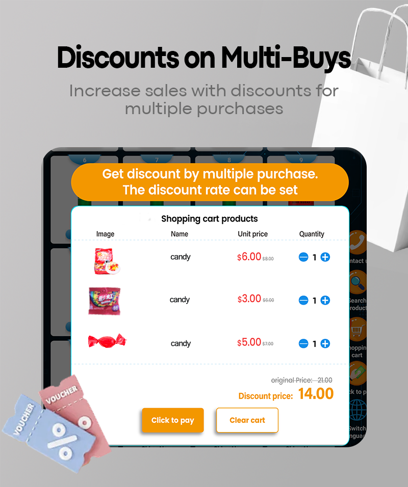 Large touchscreen vending machine discounts on muti-buys