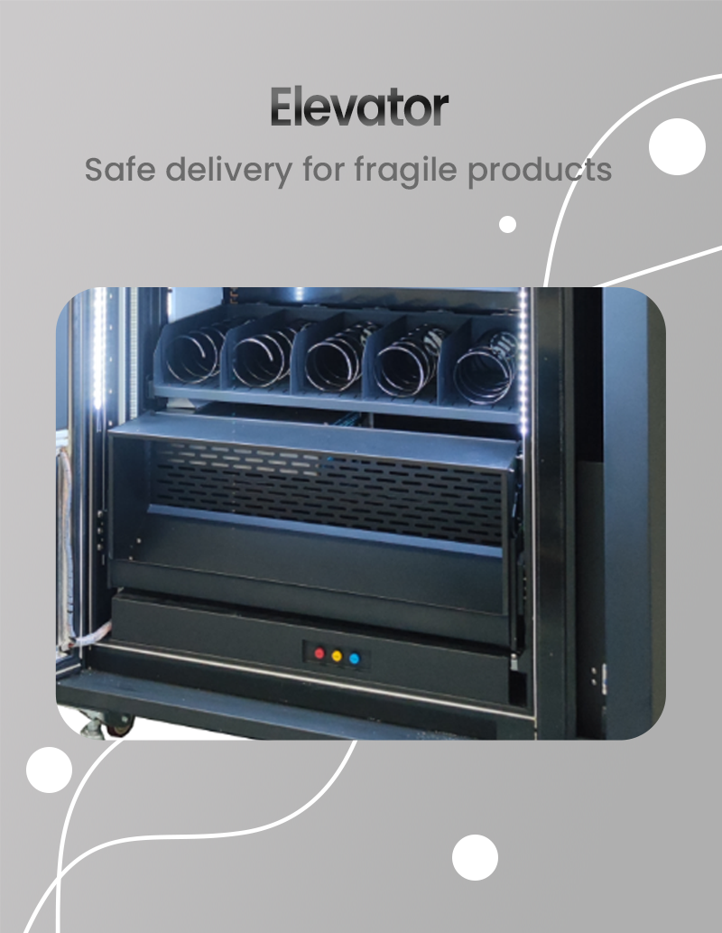 Micron Vegan vending machines have Elevator to safe delivery for fragile products