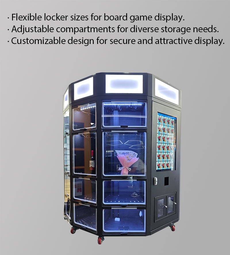 This Board Game Vending Machine is designed with flexibility in mind, offering customizable storage and display options to ensure a secure, organized, and visually appealing presentation of board games.