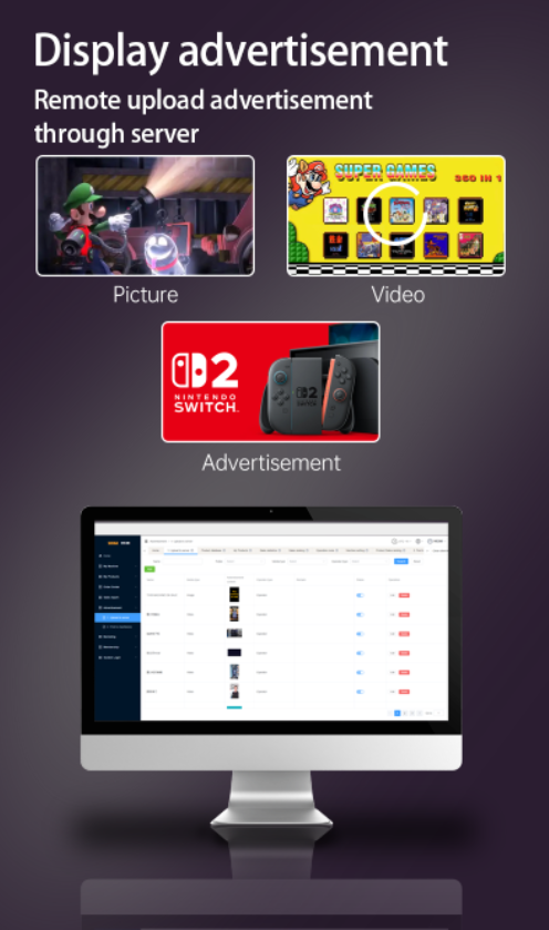 Gaming Cartridge Vending Machine can display advertisement