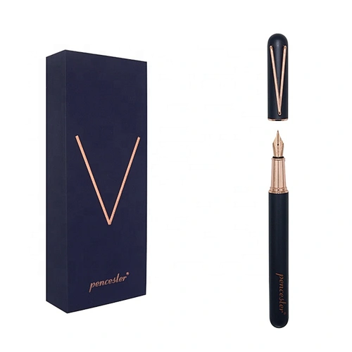 RTS Luxury heavy A5 pu leather notebook metal fountain pen gift box business corporate gift set