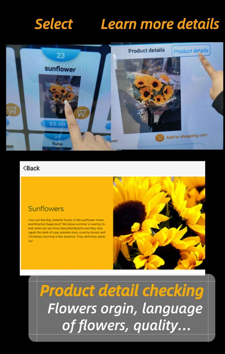 Custom Fresh Bouquet Vending Machine for Pot Plants Rose check flower language