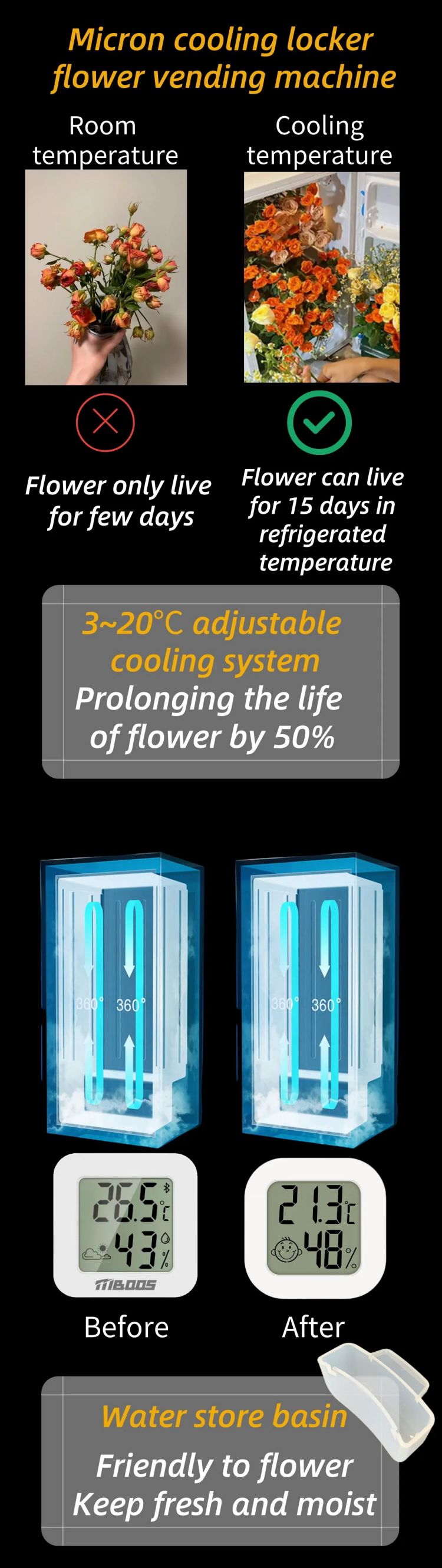 Custom Fresh Bouquet Vending Machine for Pot Plants Rose adjustable cooling system