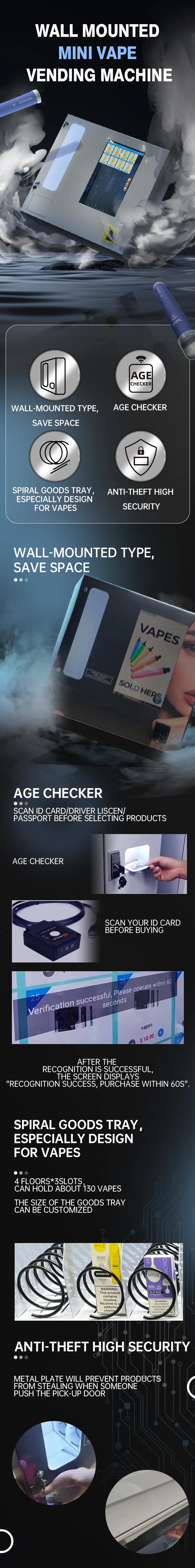 Mini Wall-mounted CBD Vending Machine with Age Scanner for Marijuana Hemp Cannabis especially designed for cbd