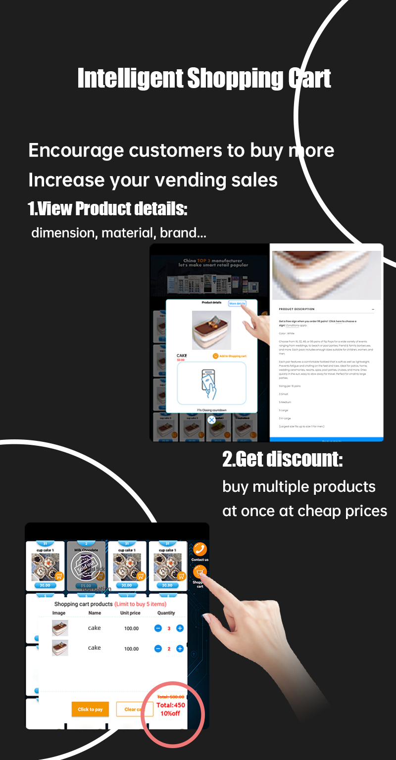 55-inch big touch screen vending machine with telemetry intelligent shopping cart encourage customers to buy more increase your vending sales