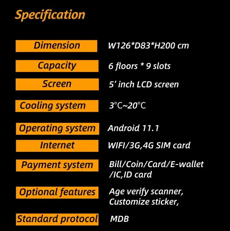 traditional snack drink vending machine specification