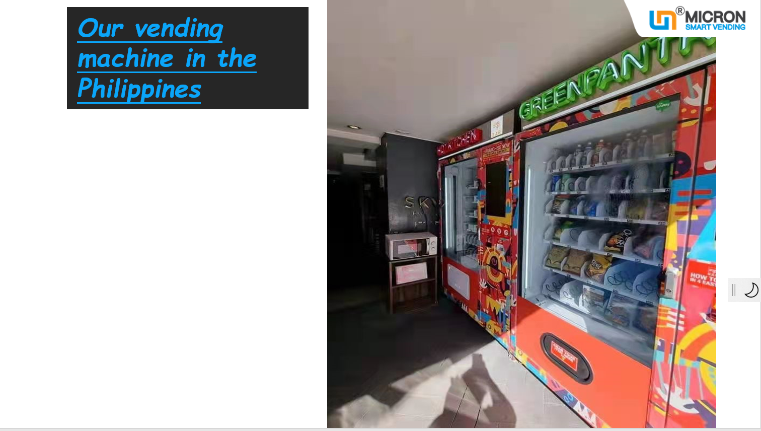 cooked food vending machine with microwave oven elevator