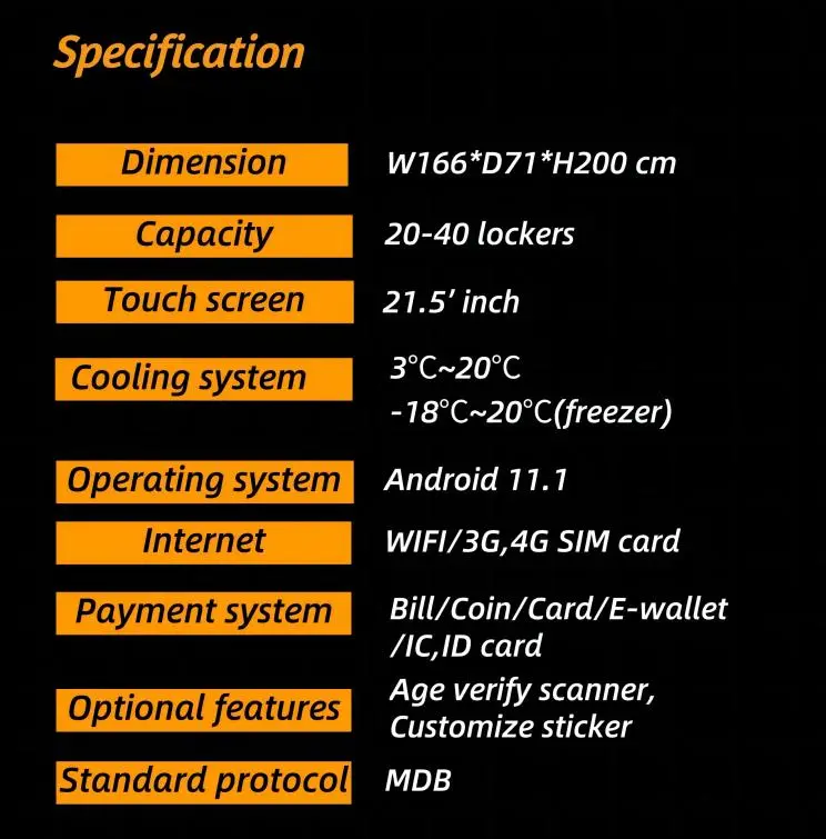 Free-match locker vending machine (refrigerated/room-temperature) specification
