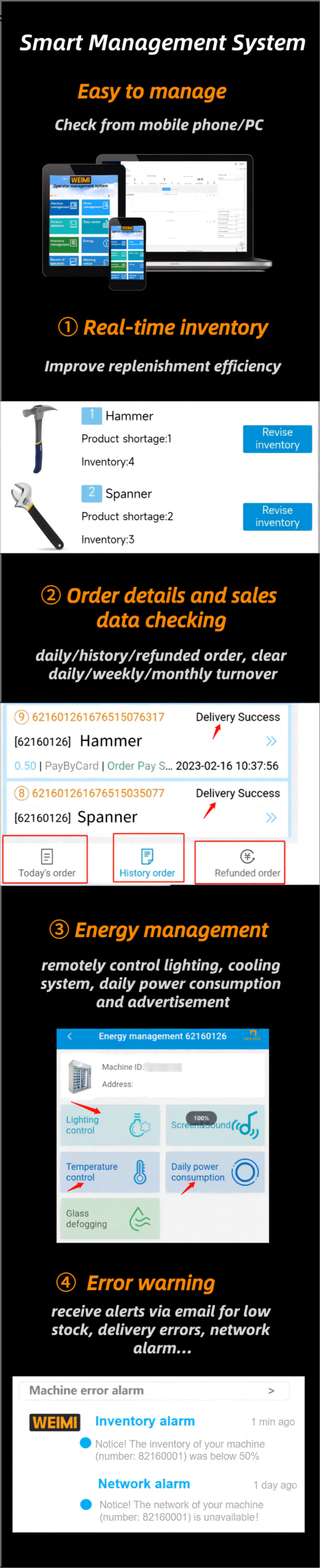 smart management system for free-match locker vending machine check from mobile phone or pc easy to manage all locker vending machines