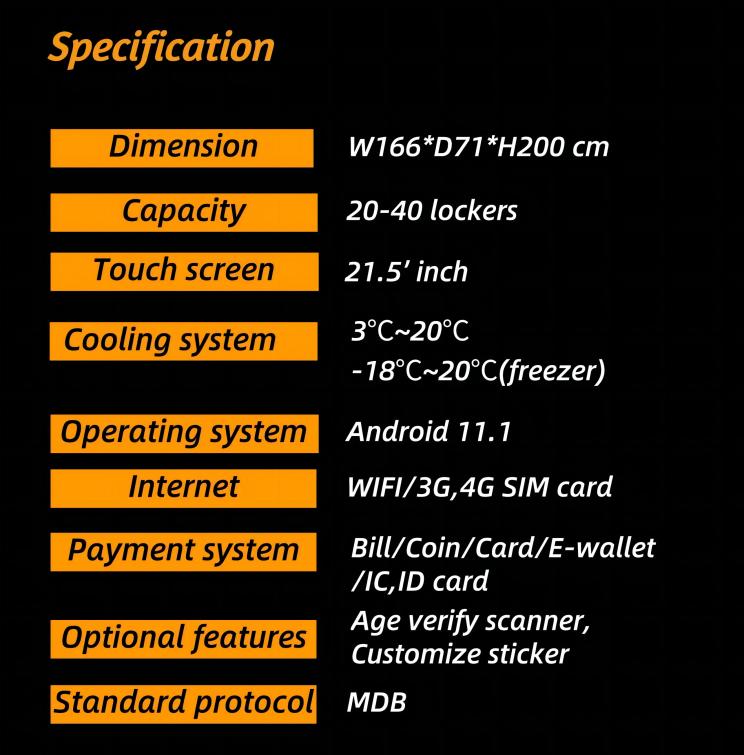 Free-match locker vending machine (refrigerated/room-temperature) specification