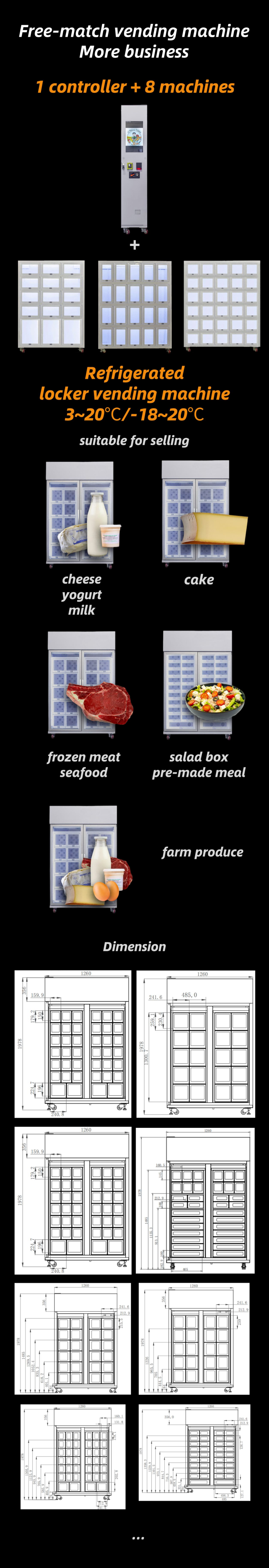 free-match locker vending machine 1 controller can combined with up to 8 machines suitable for selling farm produce frozen meat seafood milk egg and electronics keys medications...