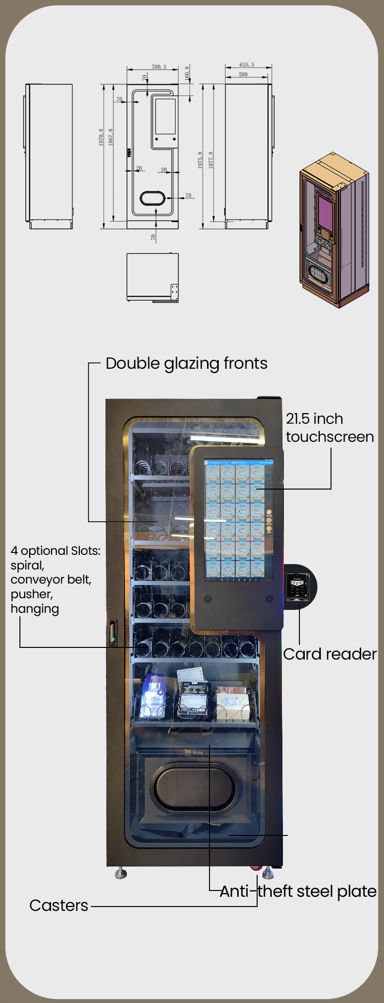 Custom Travel Accessories Vending Machine with Card Reader for Tourism specification