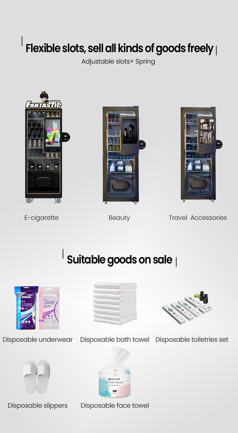 Custom Travel Accessories Vending Machine with Card Reader for Tourism with flexible slots to sell all kinds of goods freely