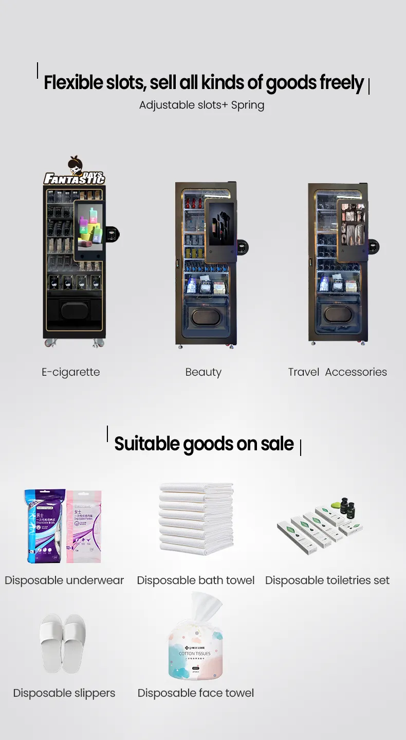 Custom Travel Accessories Vending Machine with Card Reader for Tourism with flexible slots to sell all kinds of goods freely