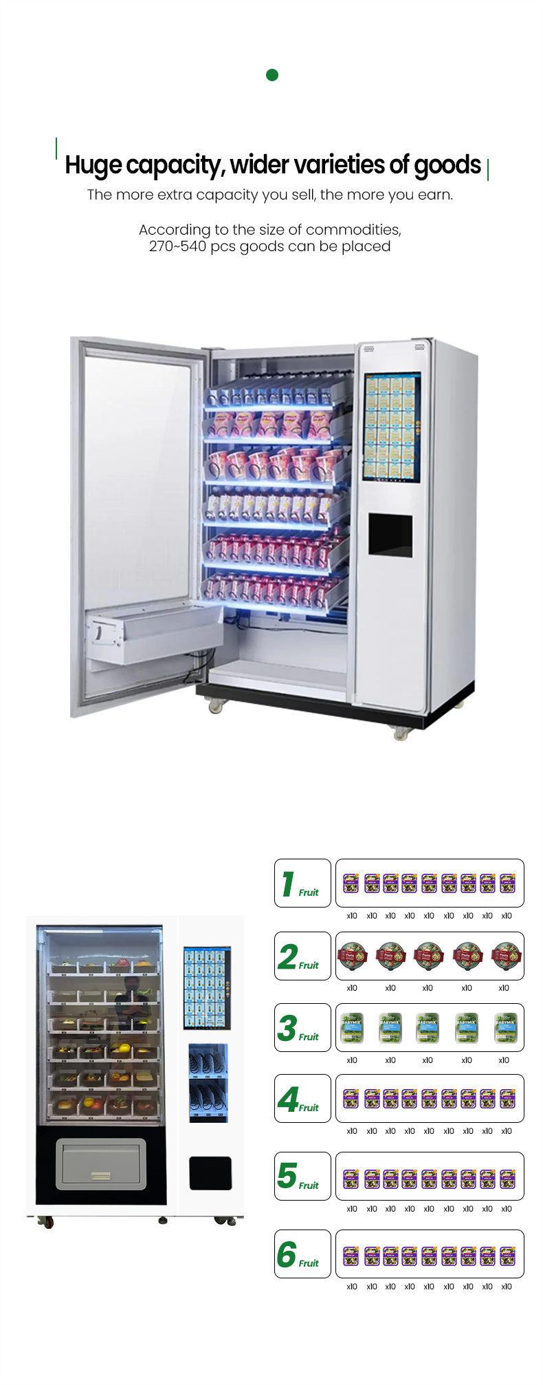 Fresh Salad Fruit Desserts Vending Machine with Pusher Slots Card Reader for Dining Hall Shopping Mall huge capacity for wider varieties of goods