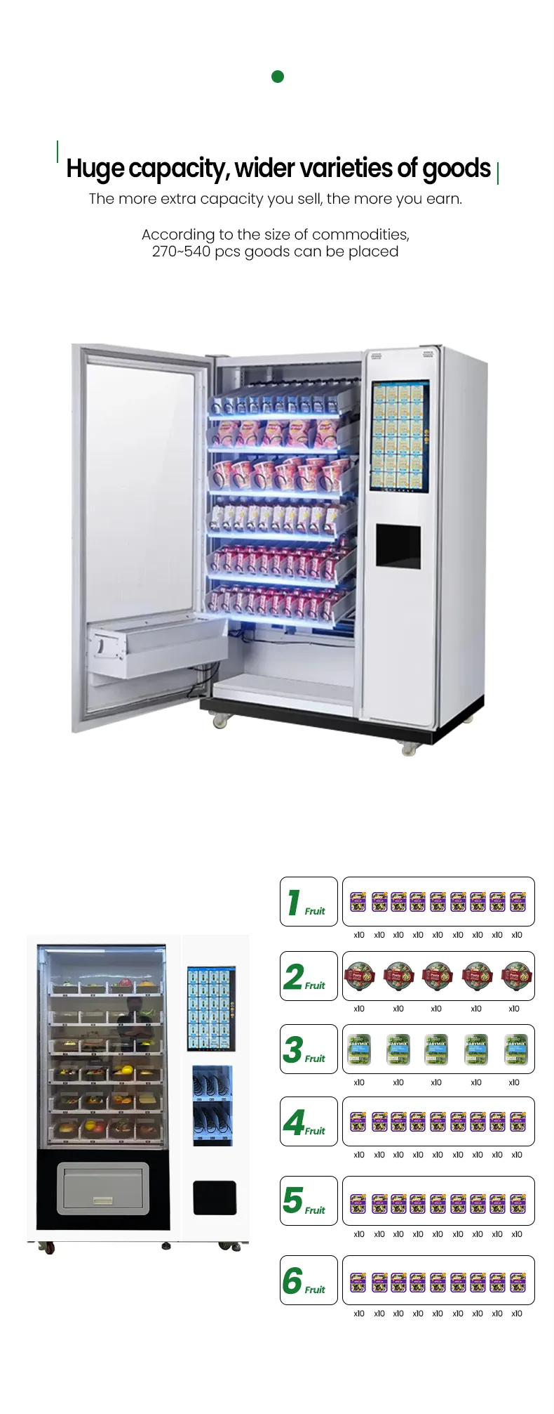 Fresh Salad Fruit Desserts Vending Machine with Pusher Slots Card Reader for Dining Hall Shopping Mall huge capacity for wider varieties of goods